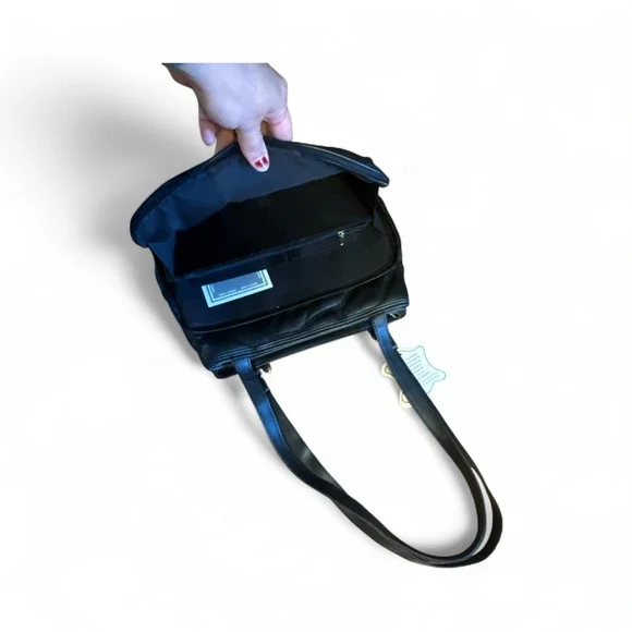 New Black Patchwork Leather Shoulder Bag Three Pockets - Picture 4 of 5